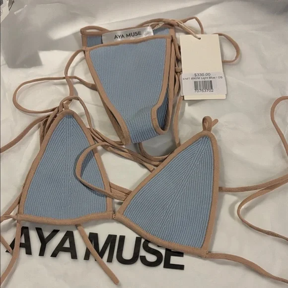 Aya Muse Ribbed Blue and Tan Bikini - Picture 2 of 5